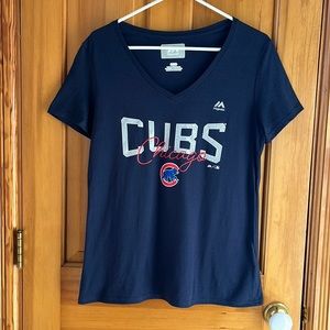 Chicago CUBS Woman’s V-Neck  short sleeve T-shirt.  Majestic Brand Size Medium.